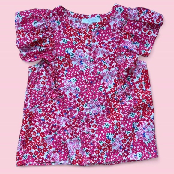 Sugarlips Tops - Sugar Lips Pink & Red Floral Ruffle Sleeve Button Up Blouse Size Medium